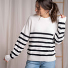 Livia - Oversized Strickpullover aus Biobaumwolle, Weiß/Schwarz
