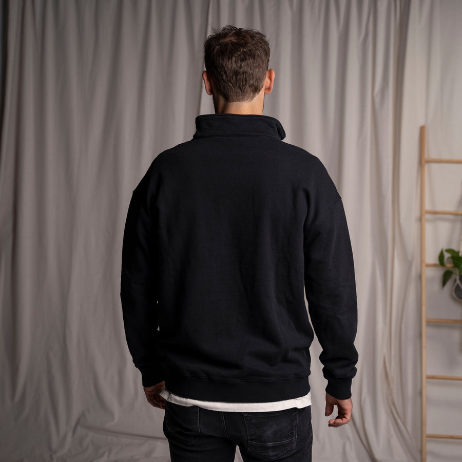 Valentin - Oversized, unisex Half-Zip Sweater aus Biobaumwolle, Schwarz