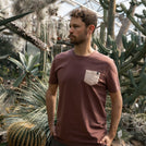 Vilip - Classic Fit T-Shirt mit Brusttasche aus Biobaumwolle, Rotbraun/Ecru