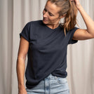 Vranziska - Kimono T-Shirt aus Tencel-Mix, Navy