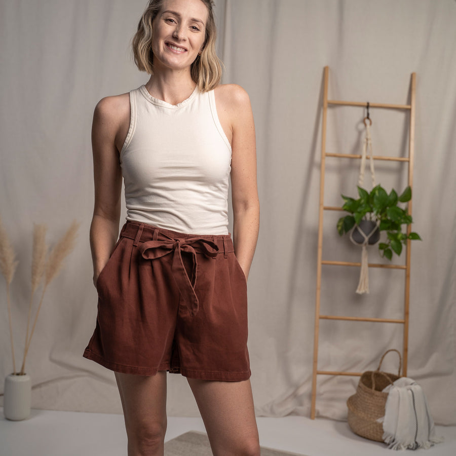 Evvie - Shorts aus Tencel, Rotbraun