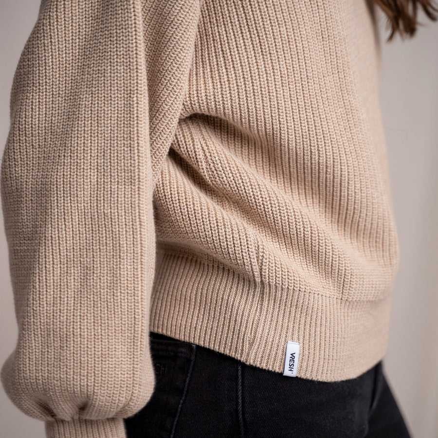 Alva, Strickpullover mit Stehkragen aus Biobaumwolle, Beige