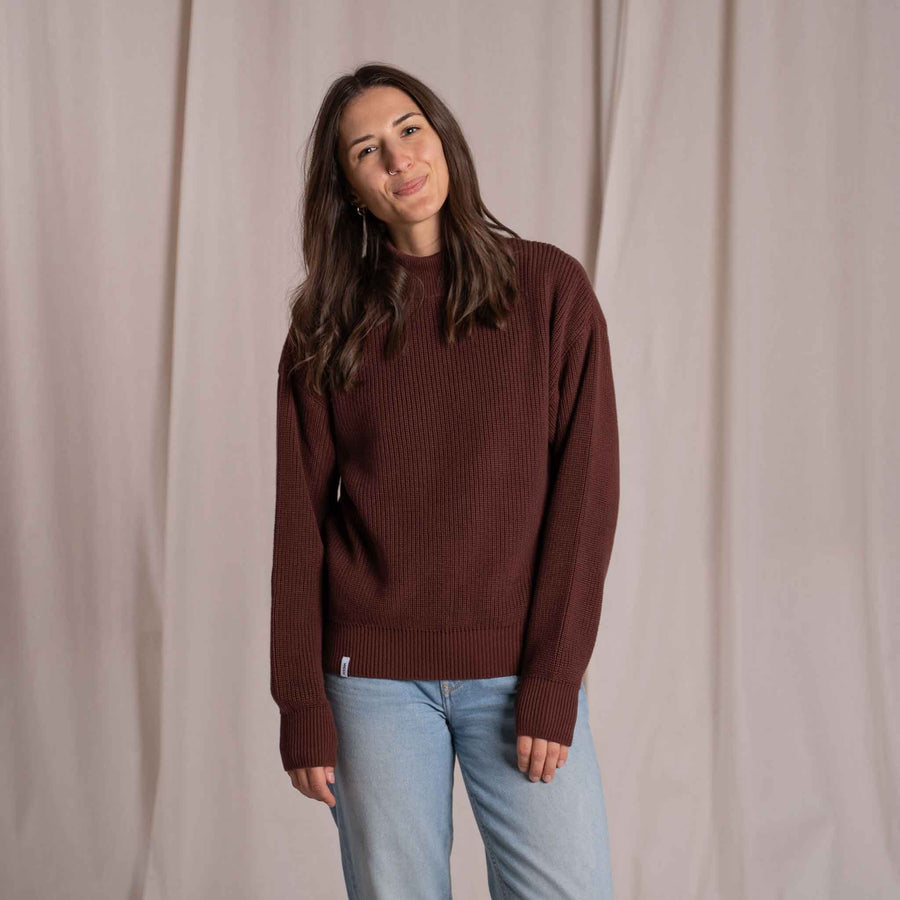 Alva - Strickpullover mit Stehkragen aus Biobaumwolle, Weinrot