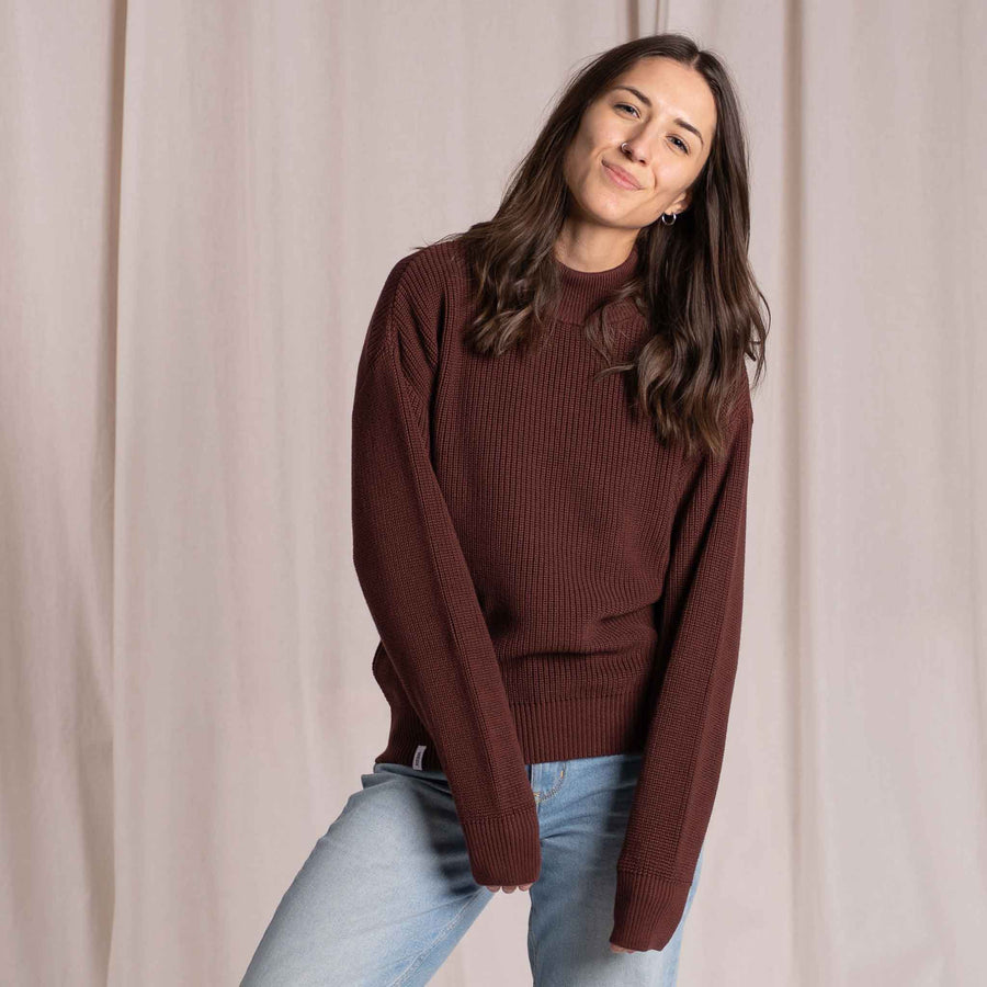 Alva - Strickpullover mit Stehkragen aus Biobaumwolle, Weinrot