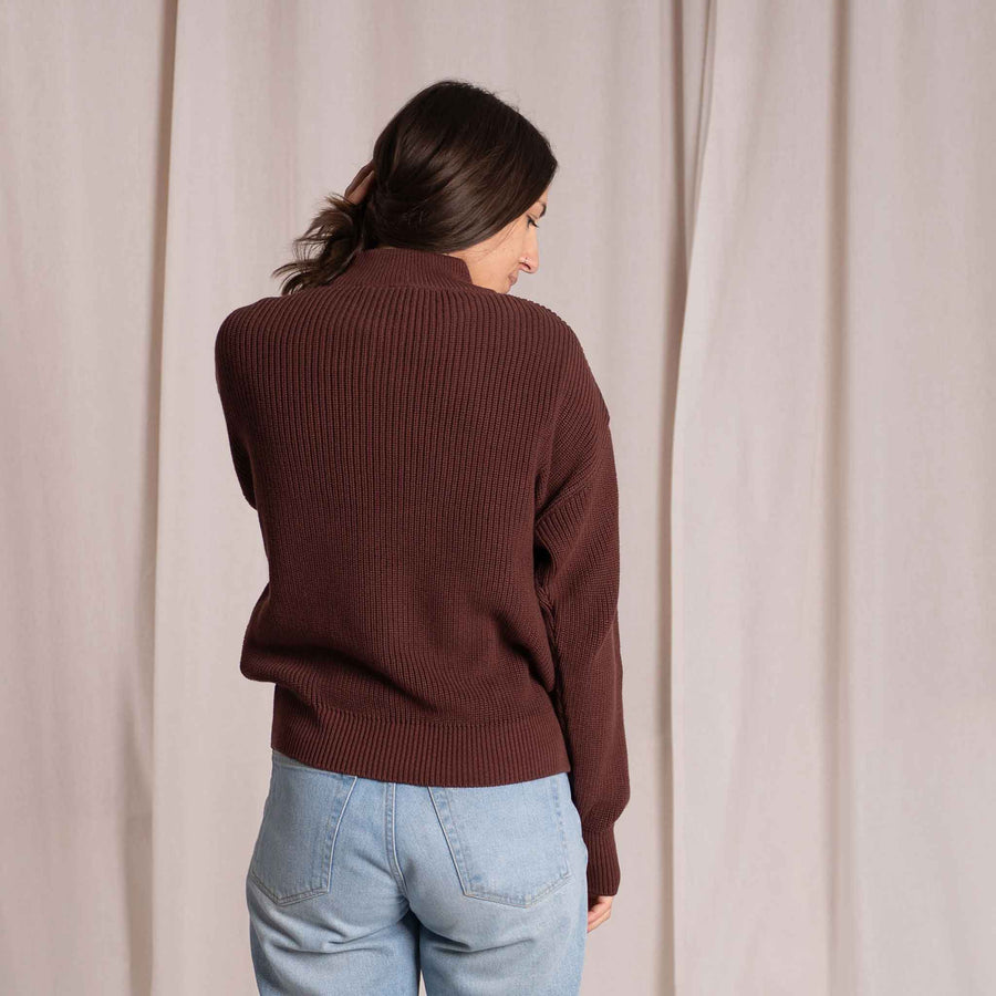 Alva - Strickpullover mit Stehkragen aus Biobaumwolle, Weinrot