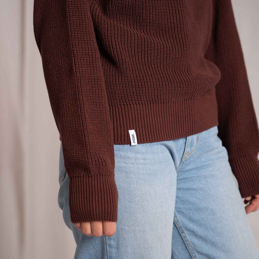 Alva - Strickpullover mit Stehkragen aus Biobaumwolle, Weinrot