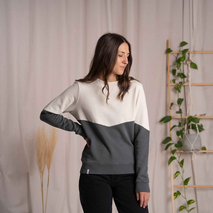 Elvie - Sweater aus Biobaumwolle, Tannengrün/Ecru