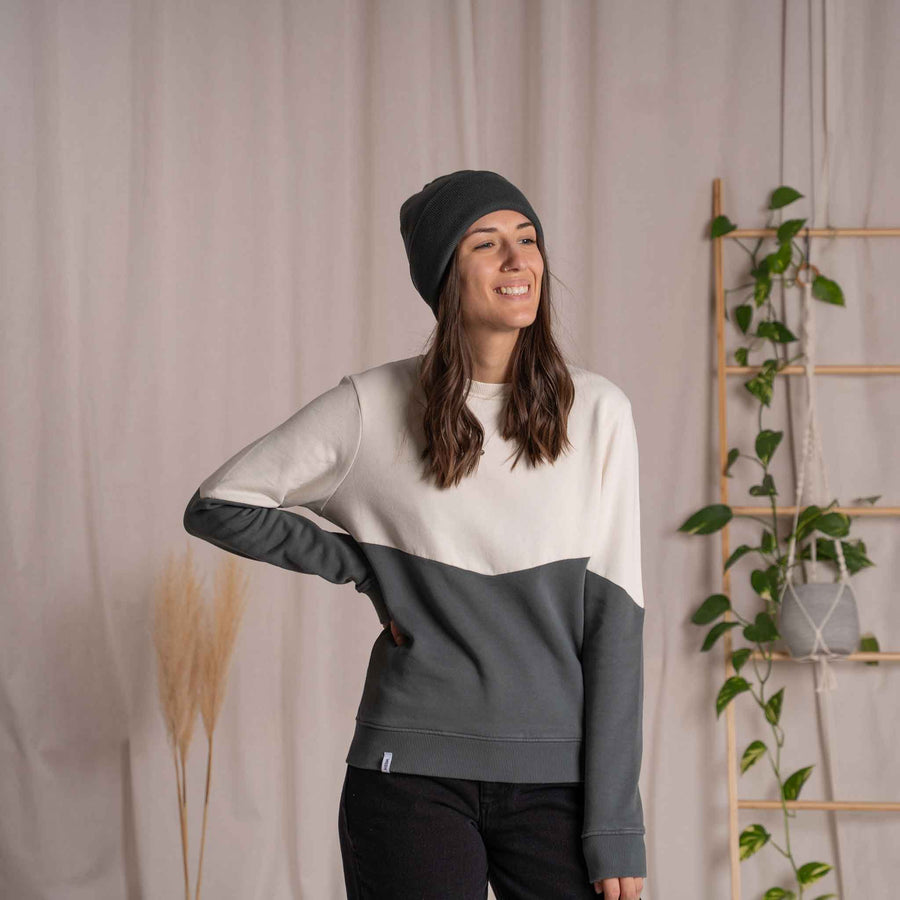 Elvie - Sweater aus Biobaumwolle, Tannengrün/Ecru