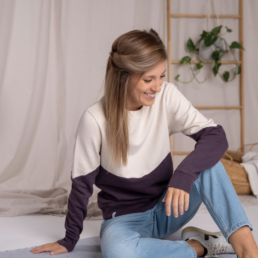 Elvie - Sweater aus Biobaumwolle, Aubergine/Ecru