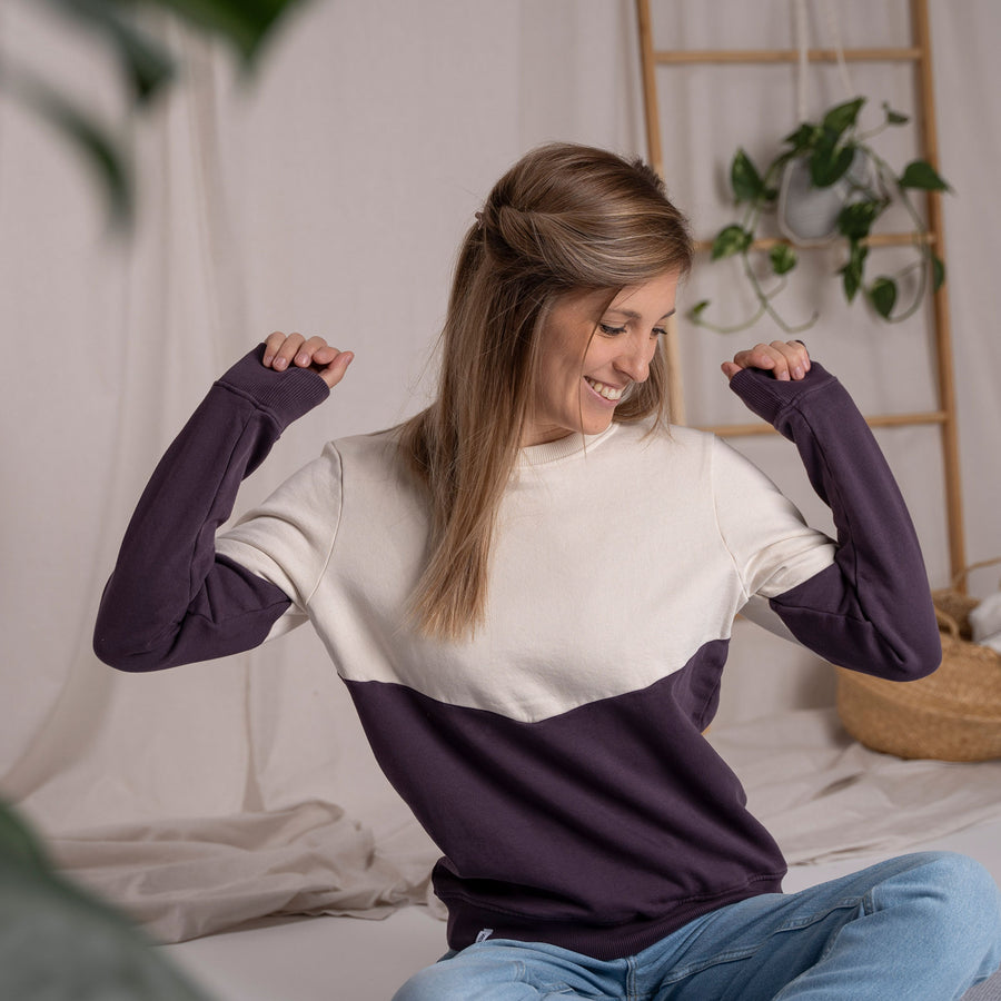 Elvie - Sweater aus Biobaumwolle, Aubergine/Ecru