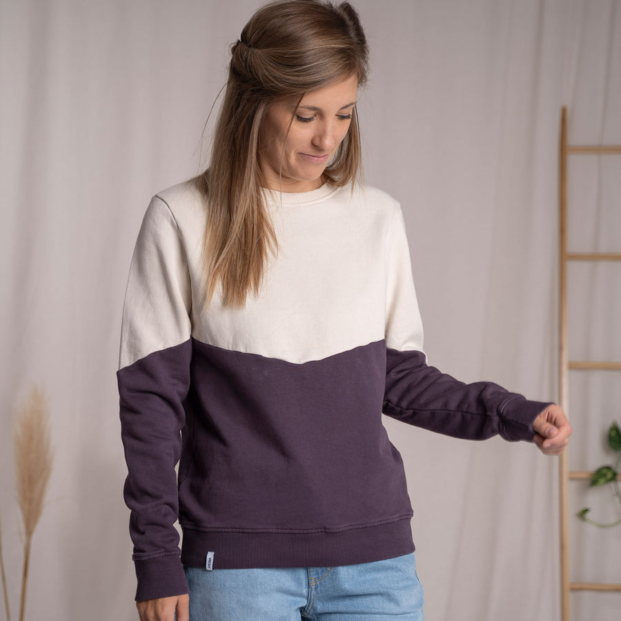 Elvie - Sweater aus Biobaumwolle, Aubergine/Ecru