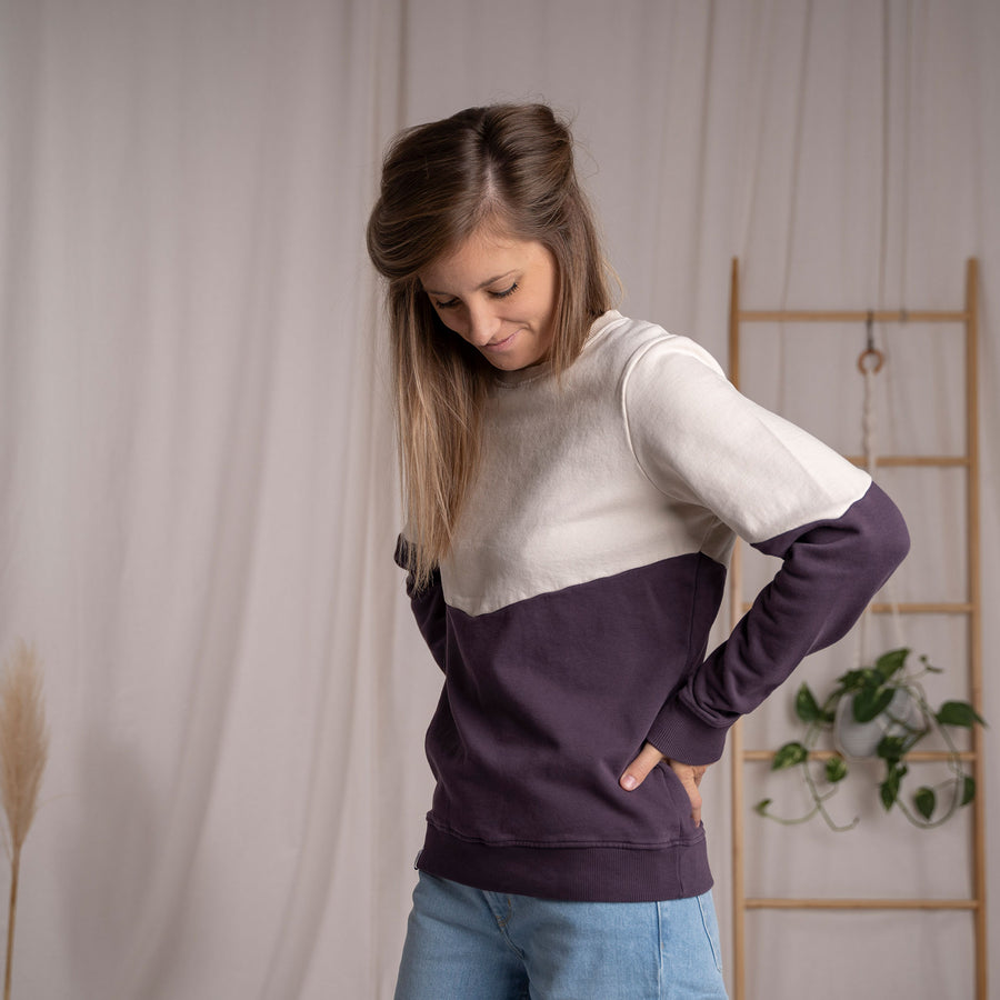 Elvie - Sweater aus Biobaumwolle, Aubergine/Ecru