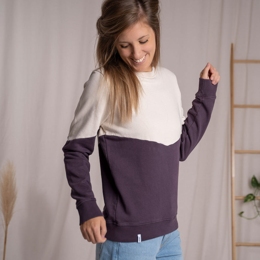 Elvie - Sweater aus Biobaumwolle, Aubergine/Ecru