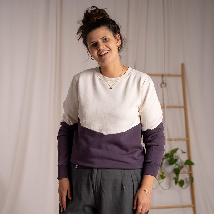 Elvie - Sweater aus Biobaumwolle, Aubergine/Ecru