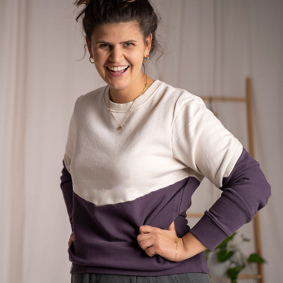 Elvie - Sweater aus Biobaumwolle, Aubergine/Ecru