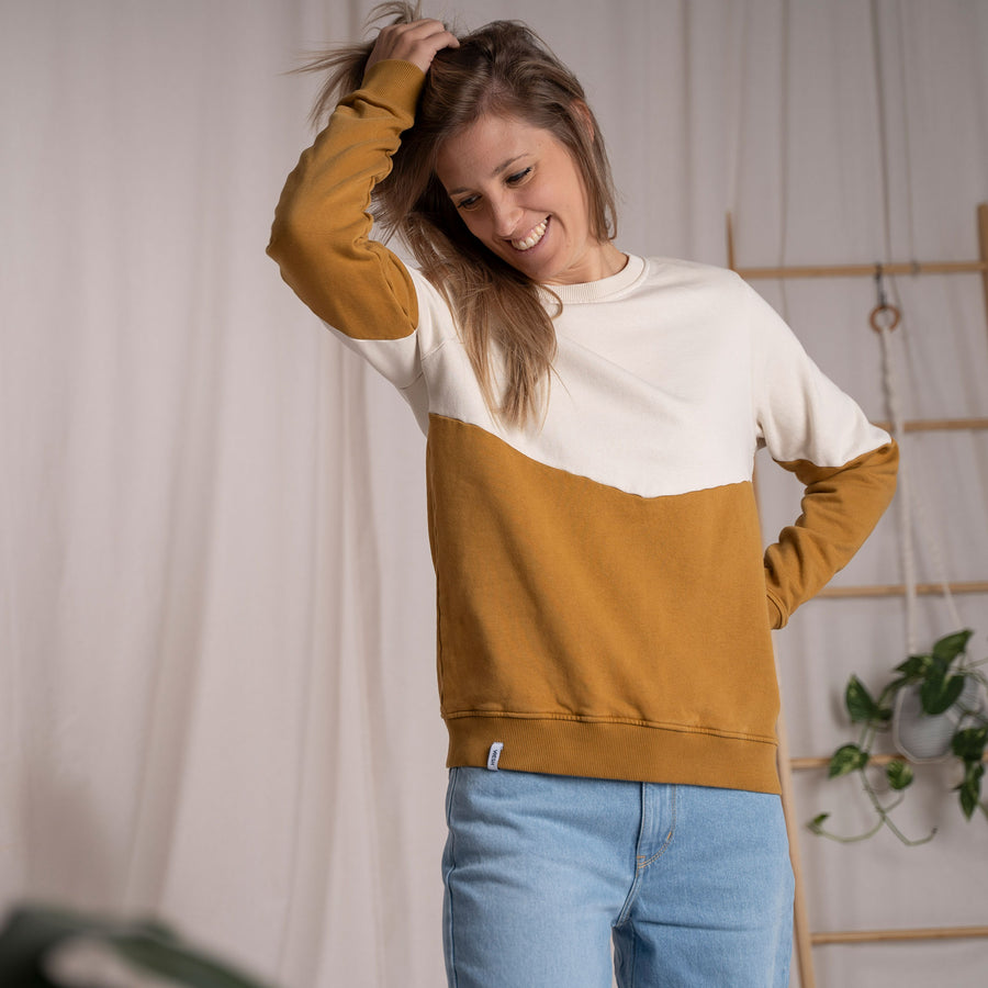 Elvie - Sweater aus Biobaumwolle, Goldbraun/Ecru