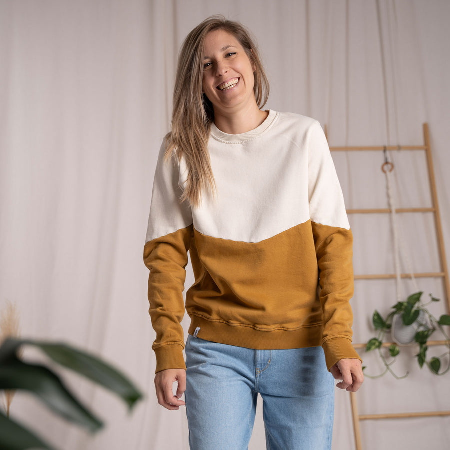 Elvie - Sweater aus Biobaumwolle, Goldbraun/Ecru