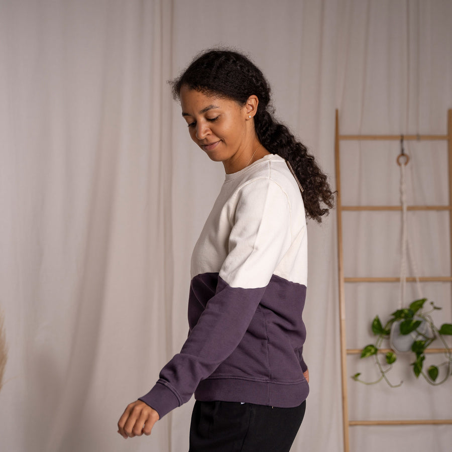 Elvie - Sweater aus Biobaumwolle, Aubergine/Ecru