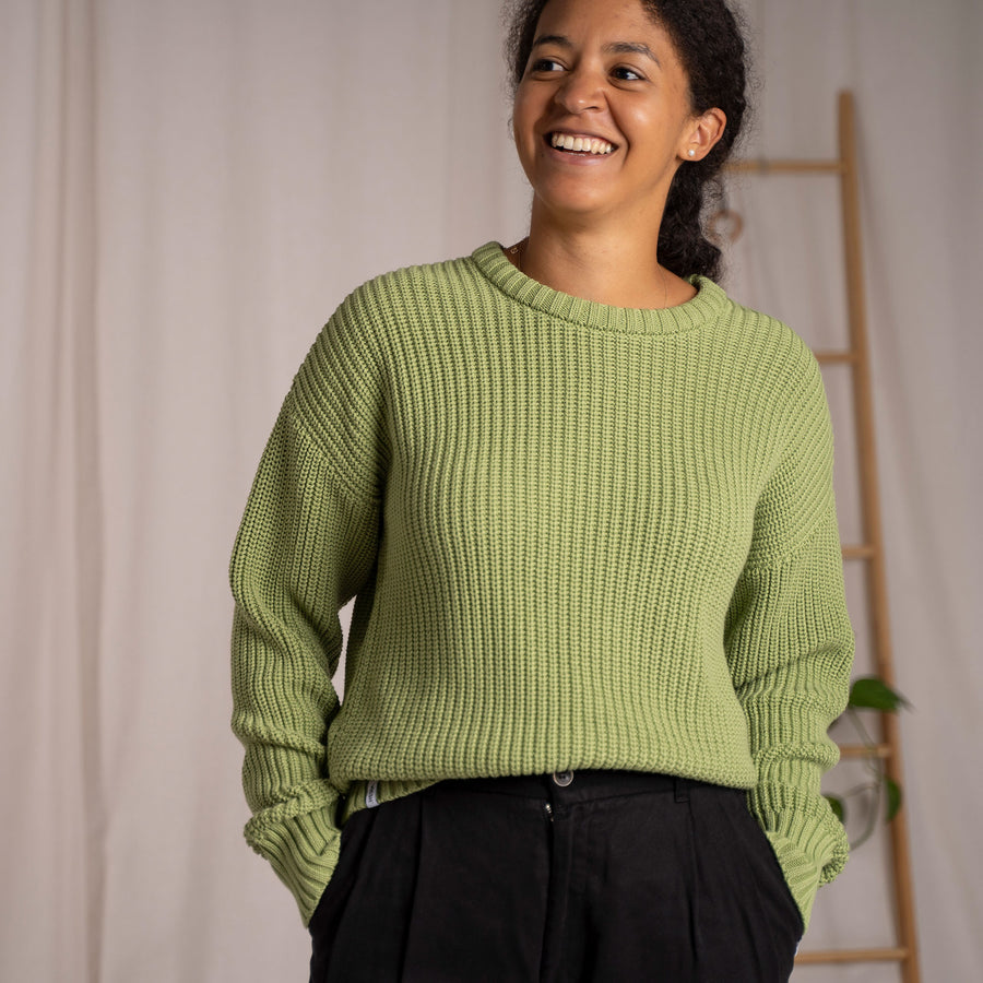 Livia, Oversized Strickpullover aus Biobaumwolle, Apfelgrün