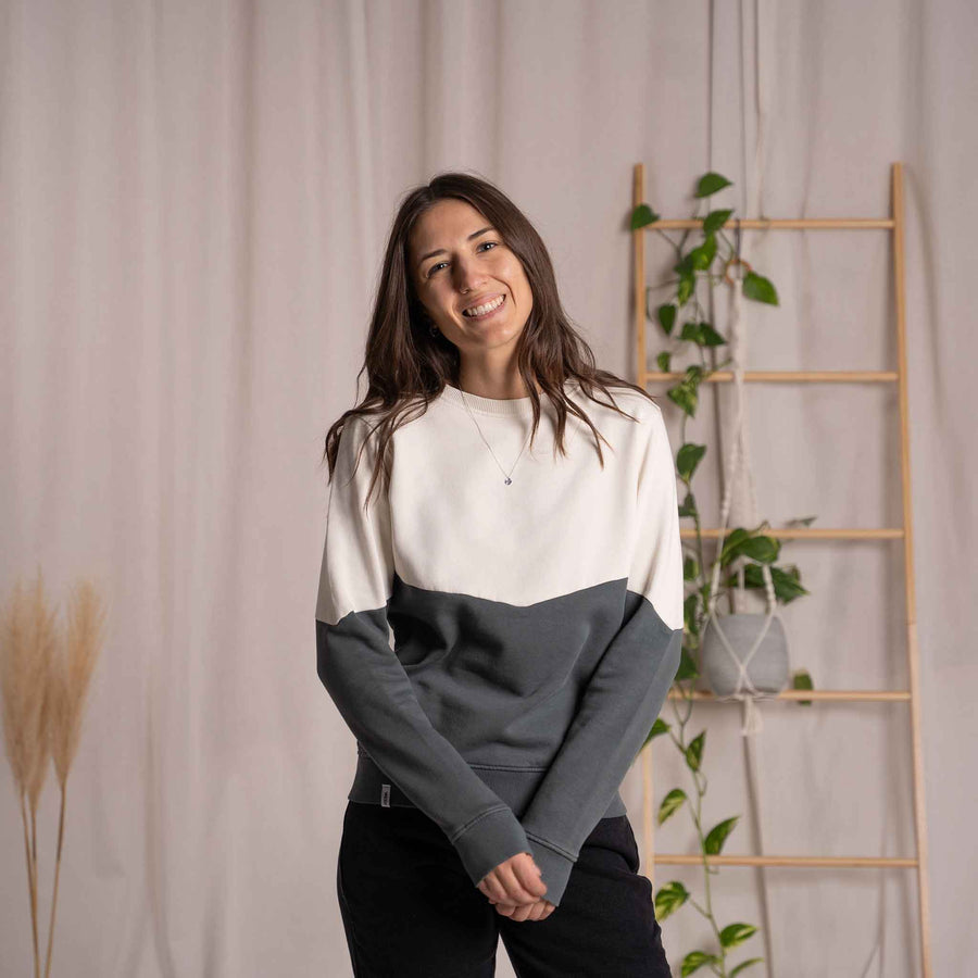 Elvie - Sweater aus Biobaumwolle, Tannengrün/Ecru