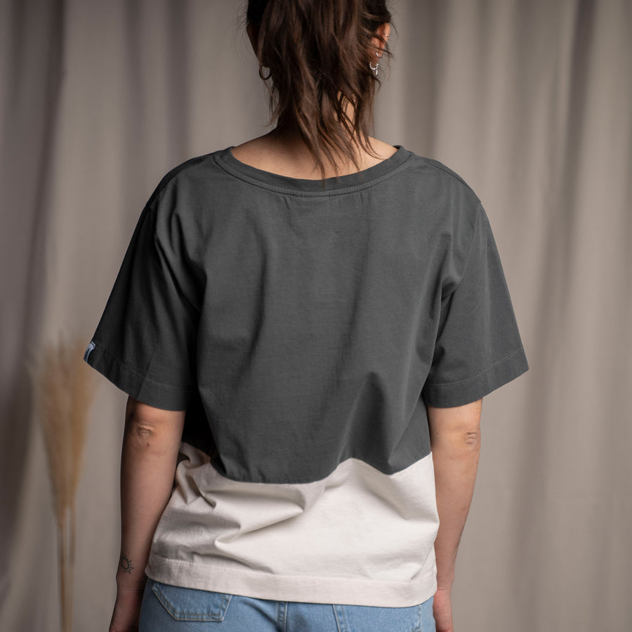 Jenniv - Loose T-Shirt aus Biobaumwolle, Tannengrün/Ecru