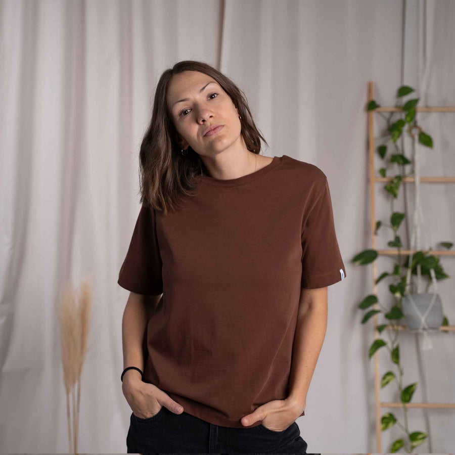 Jenniver - T-Shirt loose aus Heavy-Jersey Biobaumwolle, Kastanie