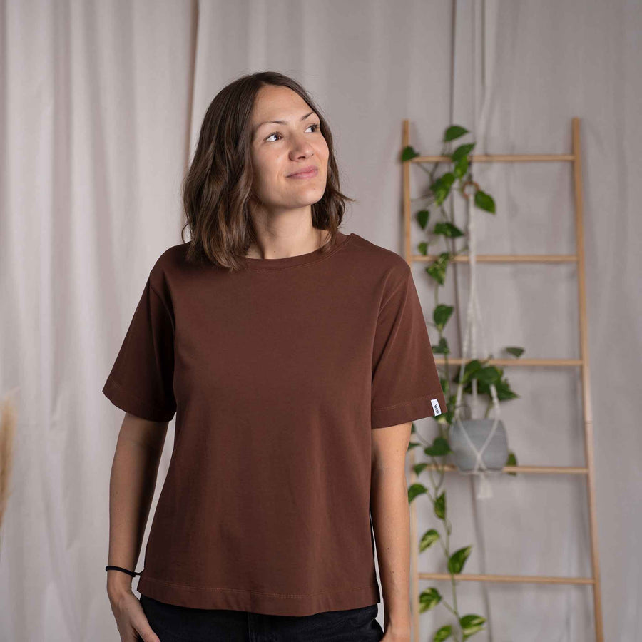 Jenniver - T-Shirt loose aus Heavy-Jersey Biobaumwolle, Kastanie