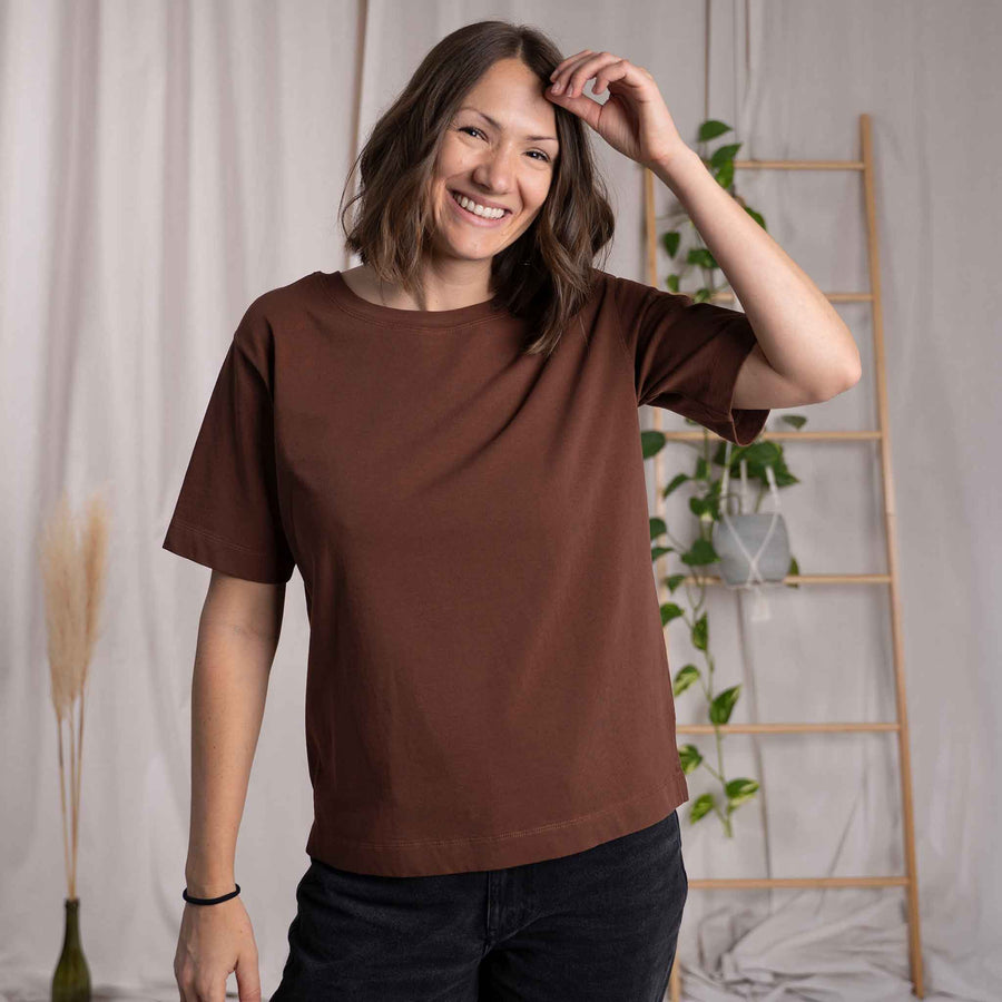Jenniver - T-Shirt loose aus Heavy-Jersey Biobaumwolle, Kastanie
