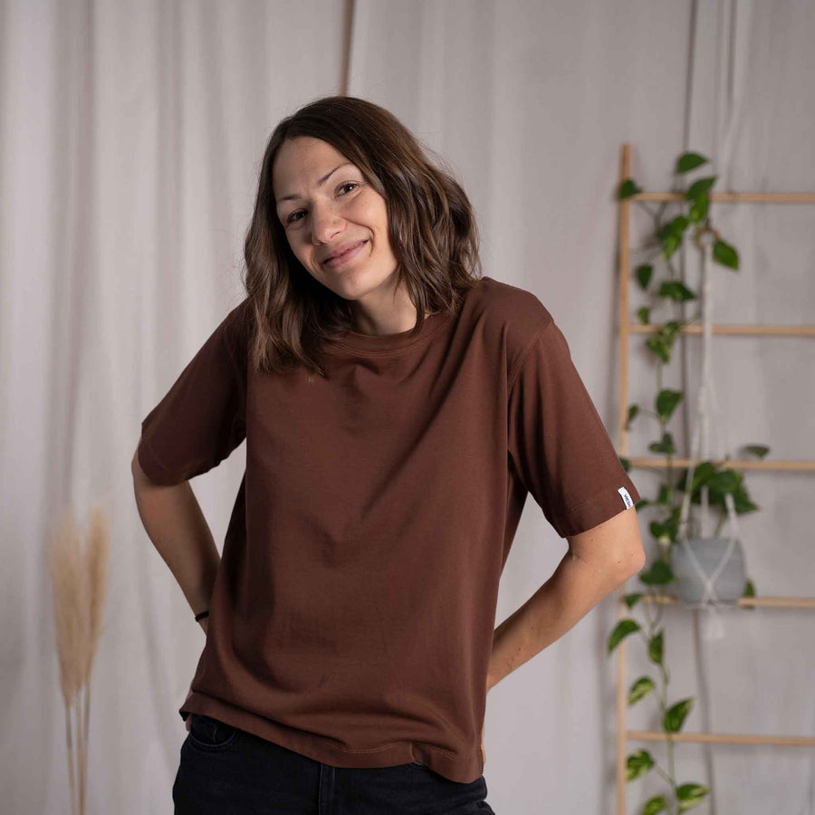 Jenniver - T-Shirt loose aus Heavy-Jersey Biobaumwolle, Kastanie