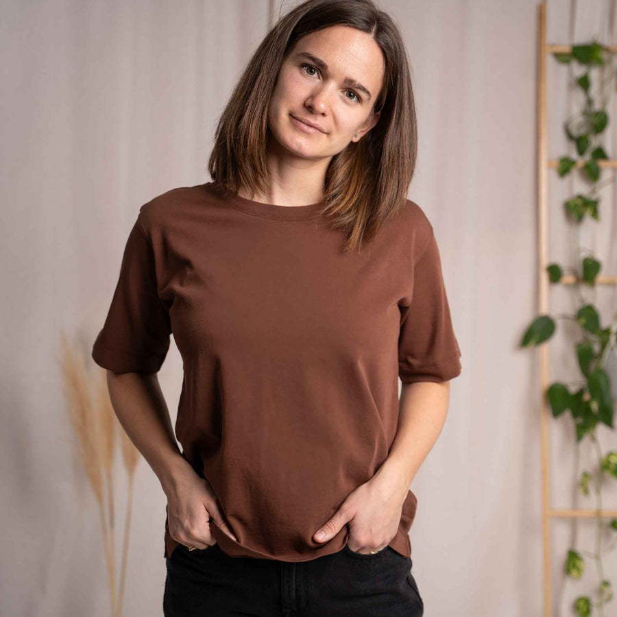Jenniver - T-Shirt loose aus Heavy-Jersey Biobaumwolle, Braun