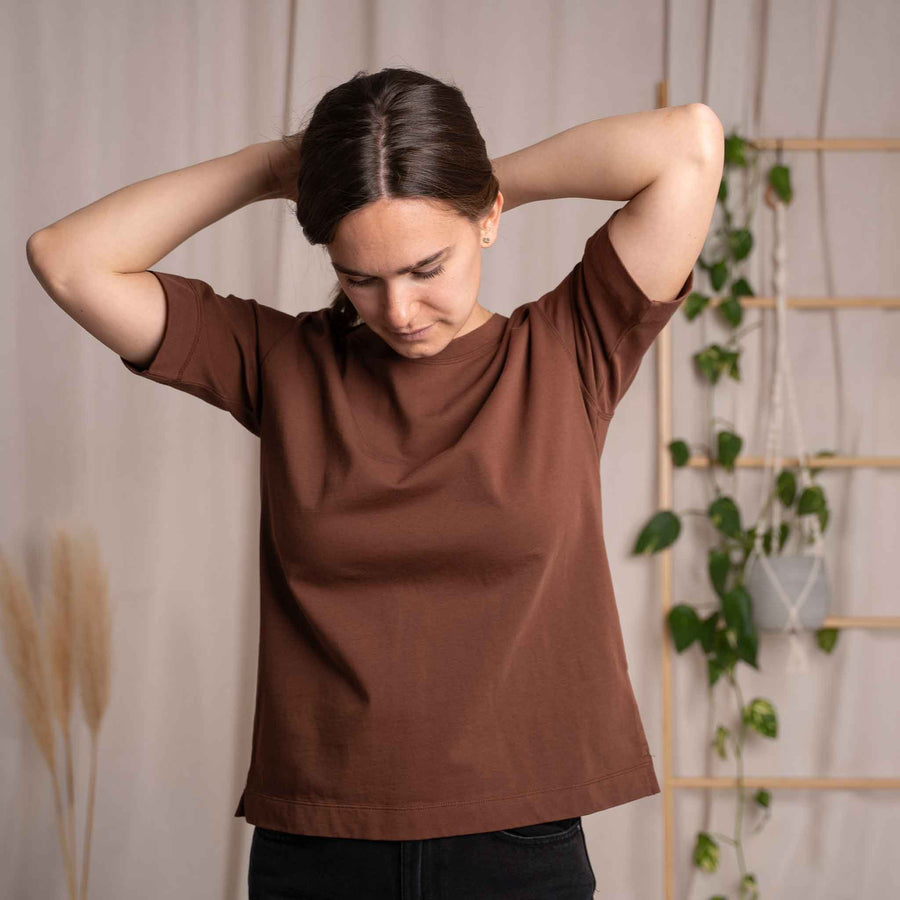 Jenniver - T-Shirt loose aus Heavy-Jersey Biobaumwolle, Braun
