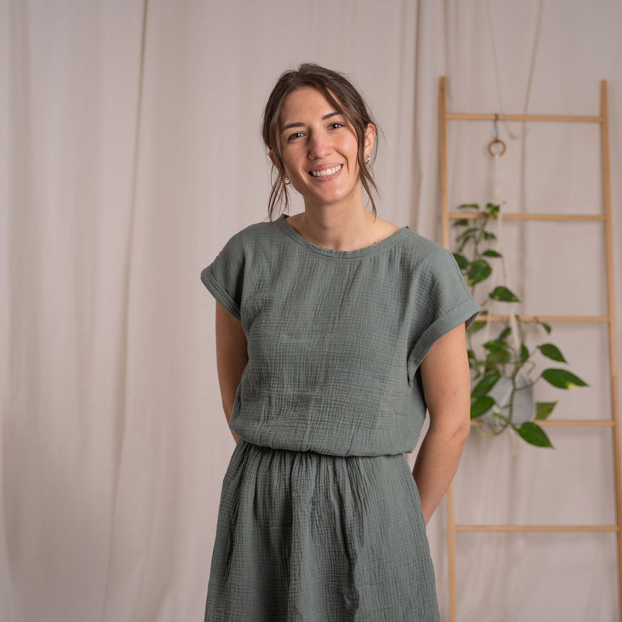 Joseva - Musselin Kleid aus Biobaumwolle, Salbei