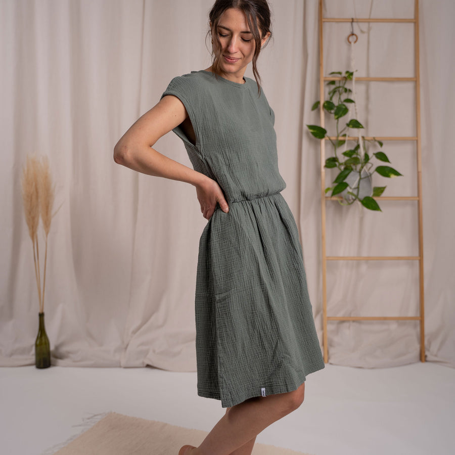 Joseva - Musselin Kleid aus Biobaumwolle, Salbei