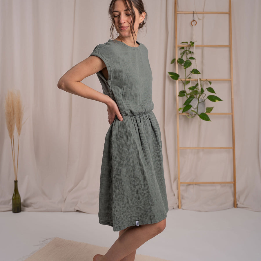 Joseva - Musselin Kleid aus Biobaumwolle, Salbei