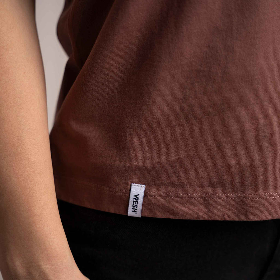 Josevine - Button T-Shirt aus Biobaumwolle, Rotbraun