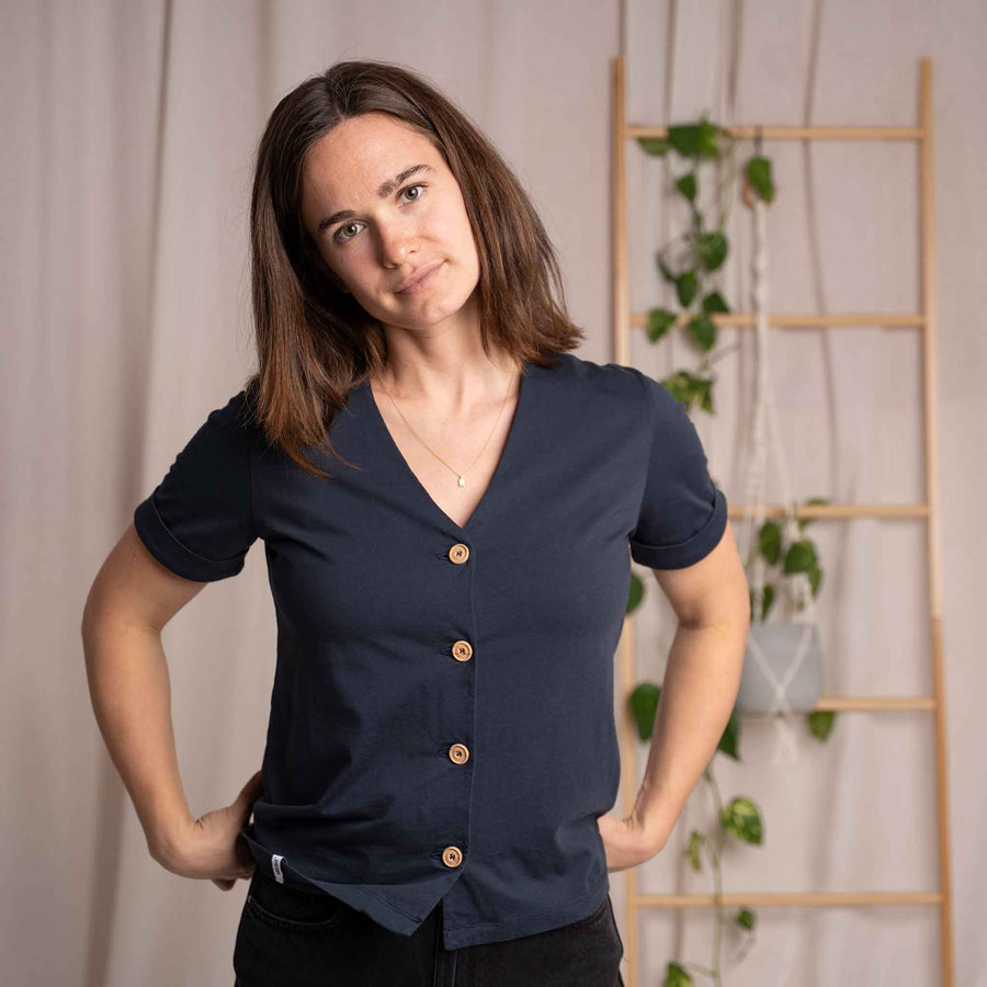 Josevine - Button T-Shirt aus Biobaumwoll-Mix, Blueberry