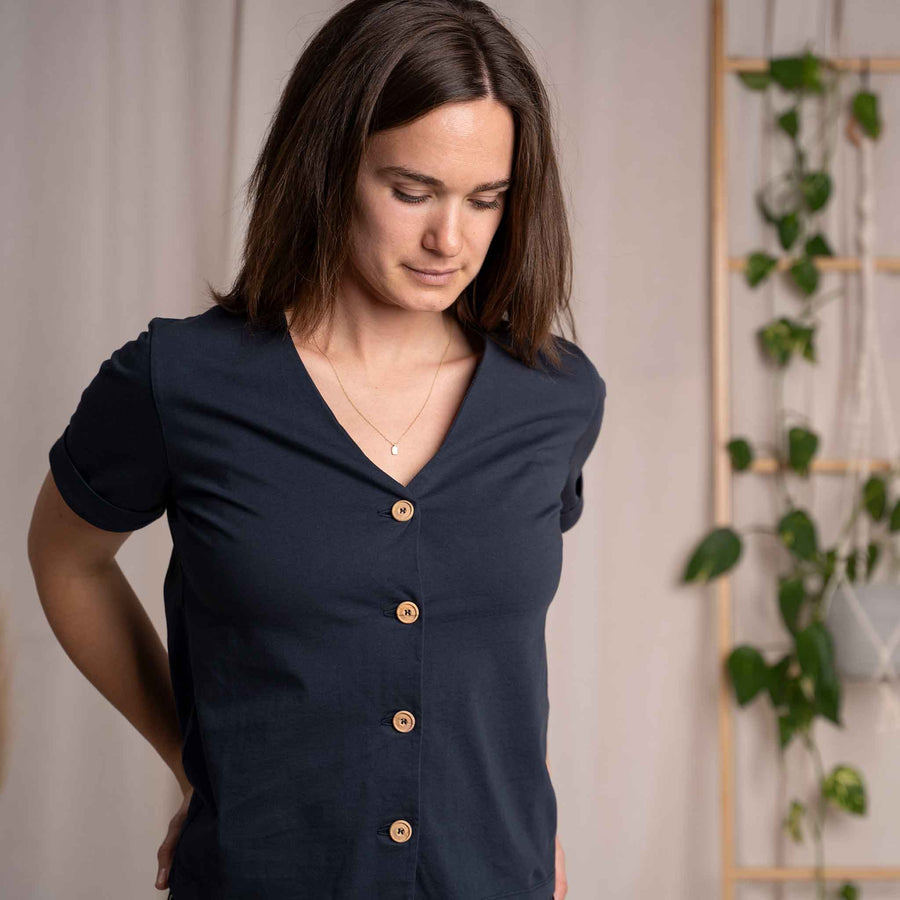 Josevine - Button T-Shirt aus Biobaumwoll-Mix, Blueberry