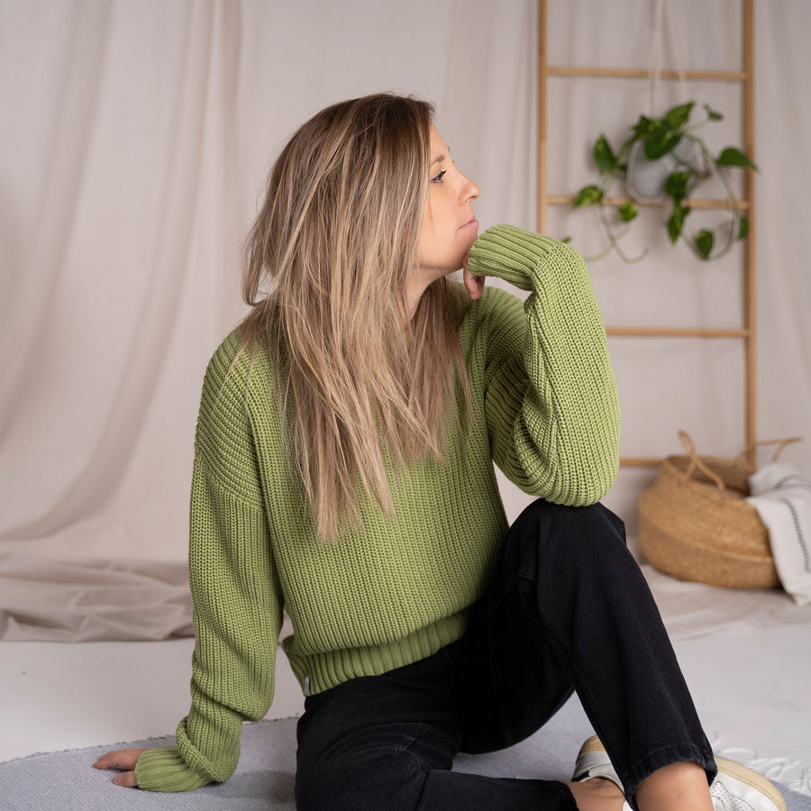 Livia, Oversized Strickpullover aus Biobaumwolle, Apfelgrün