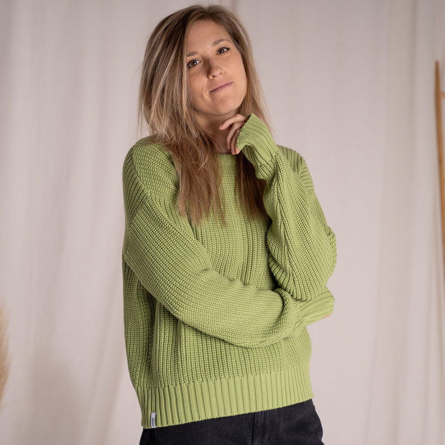 Livia, Oversized Strickpullover aus Biobaumwolle, Apfelgrün