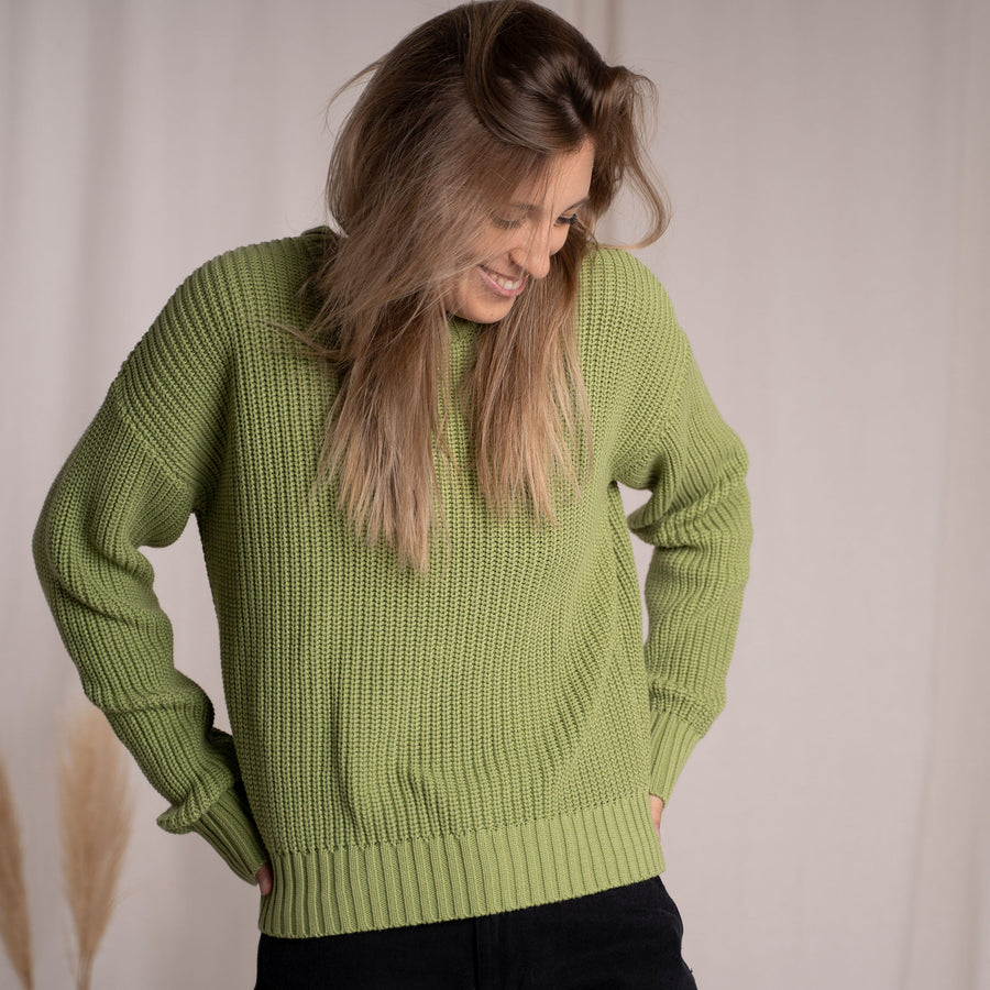 Livia, Oversized Strickpullover aus Biobaumwolle, Apfelgrün