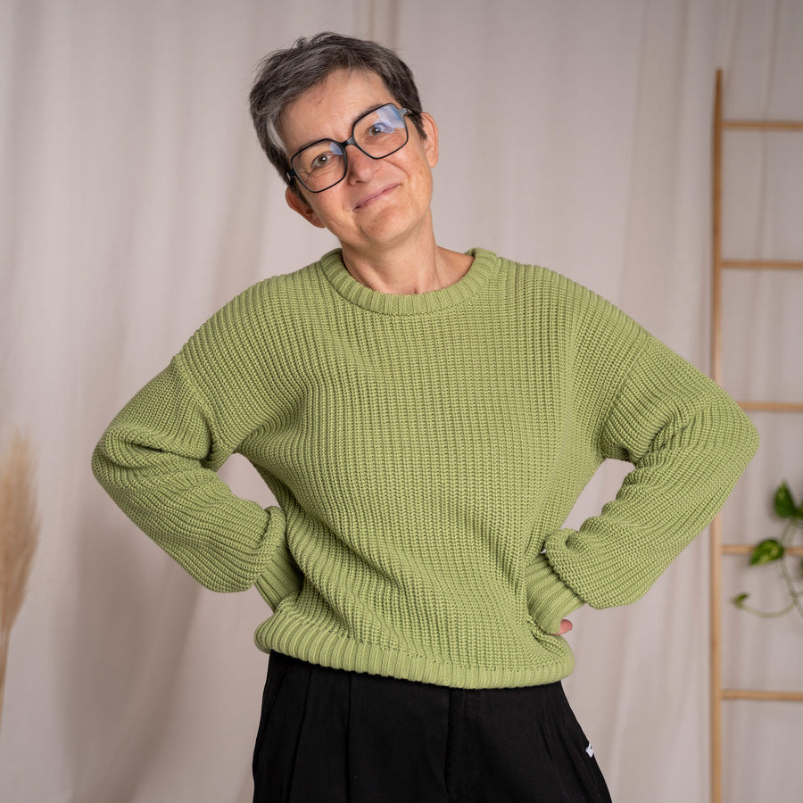 Livia, Oversized Strickpullover aus Biobaumwolle, Apfelgrün