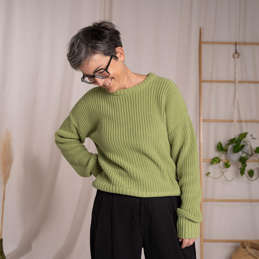 Livia, Oversized Strickpullover aus Biobaumwolle, Apfelgrün