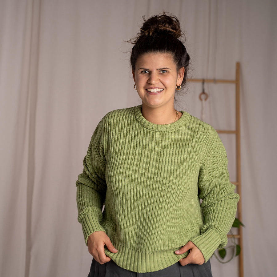 Livia, Oversized Strickpullover aus Biobaumwolle, Apfelgrün