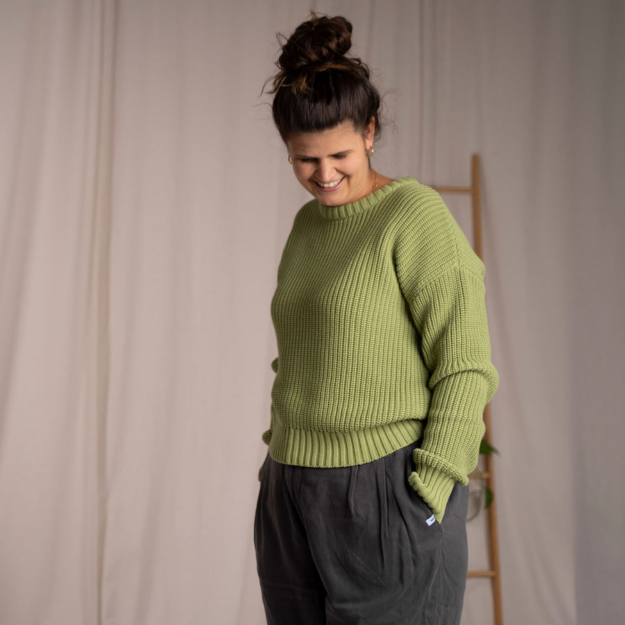 Livia, Oversized Strickpullover aus Biobaumwolle, Apfelgrün