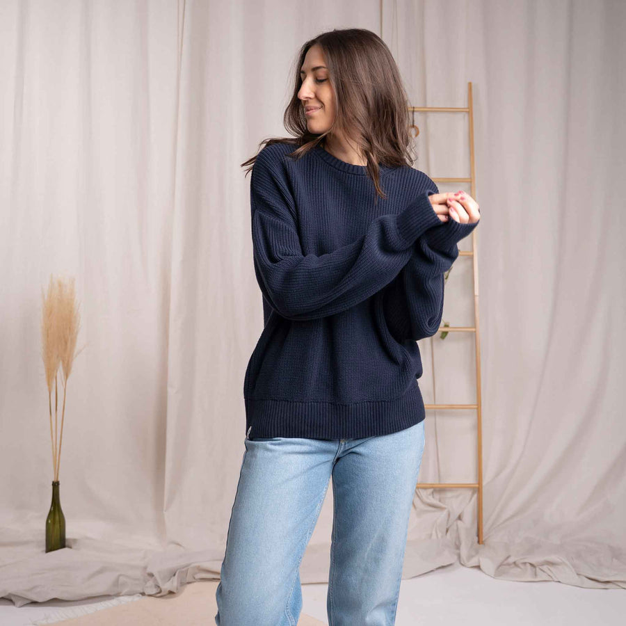 Livia - Oversized Strickpullover aus Biobaumwolle, Blueberry