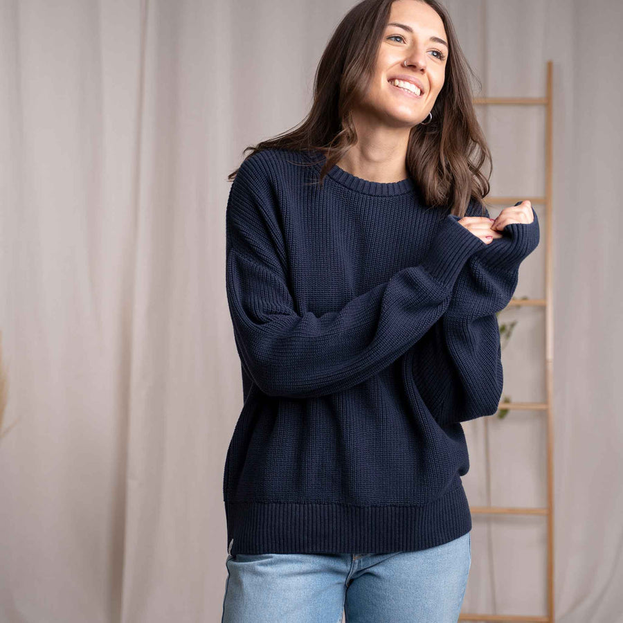 Livia - Oversized Strickpullover aus Biobaumwolle, Blueberry