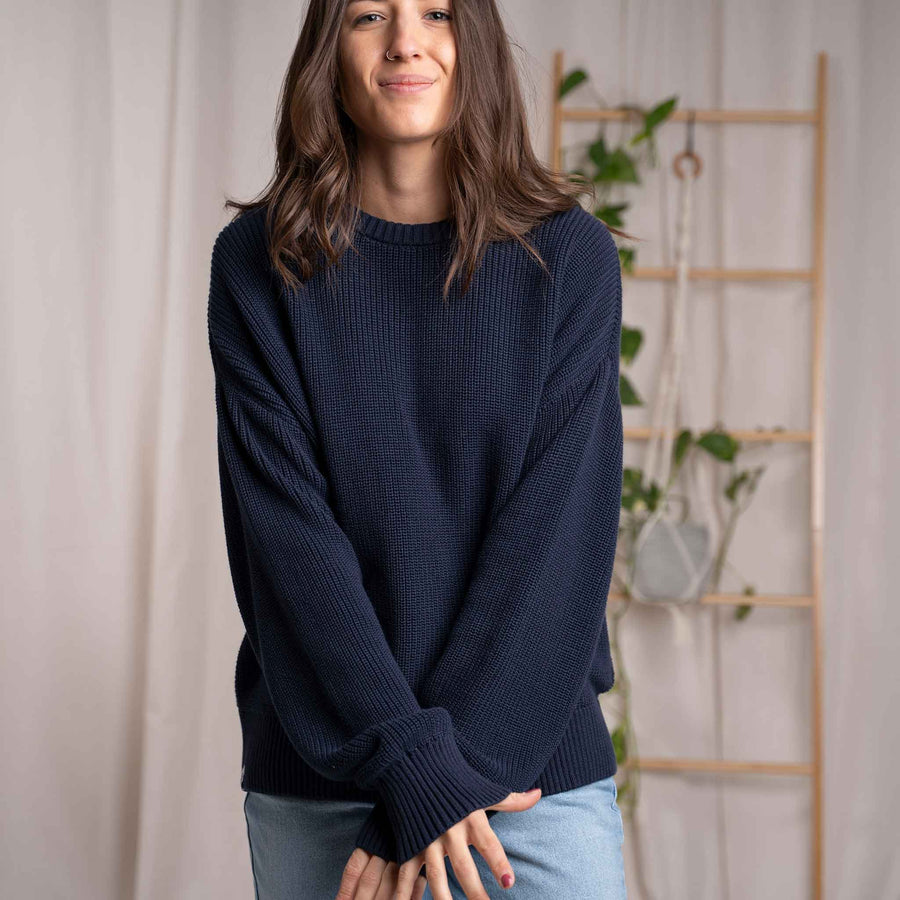 Livia - Oversized Strickpullover aus Biobaumwolle, Blueberry