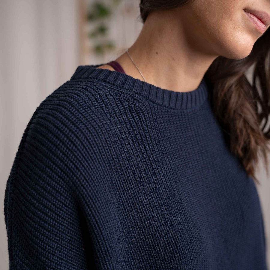 Livia - Oversized Strickpullover aus Biobaumwolle, Blueberry