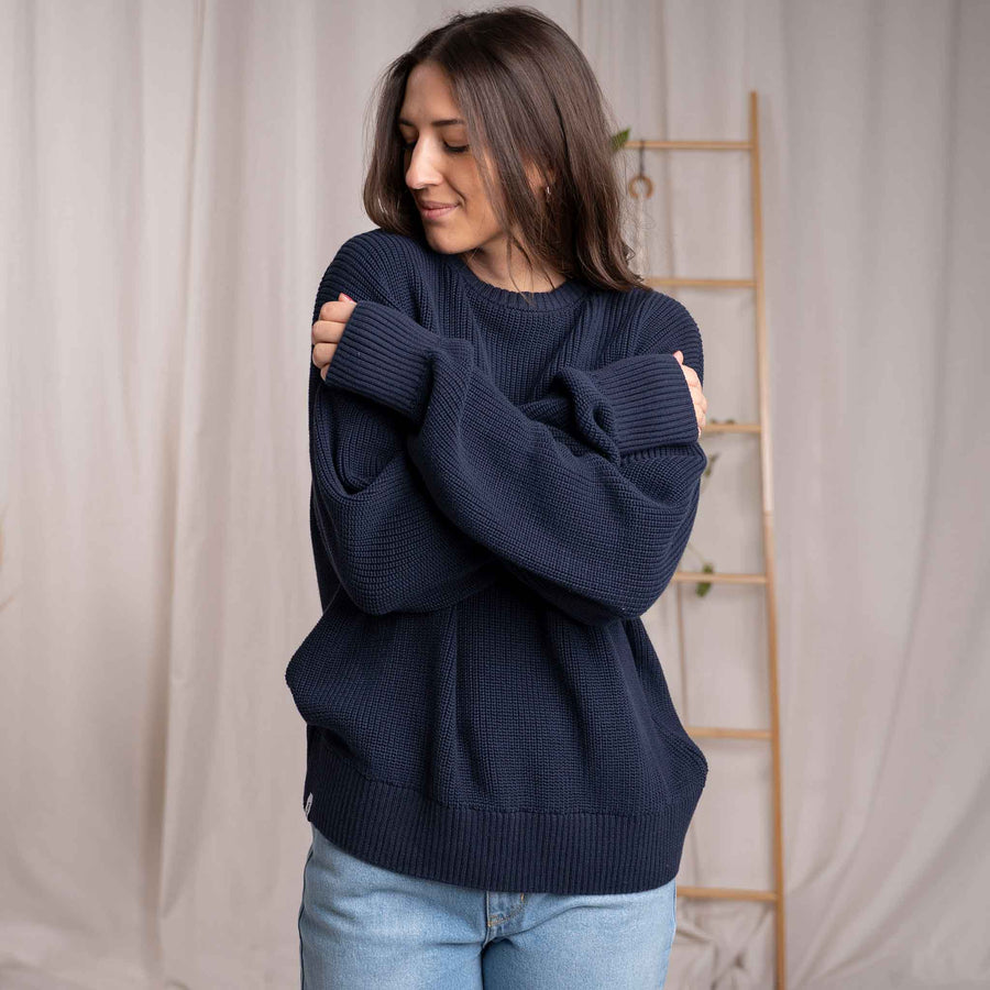 Livia - Oversized Strickpullover aus Biobaumwolle, Blueberry
