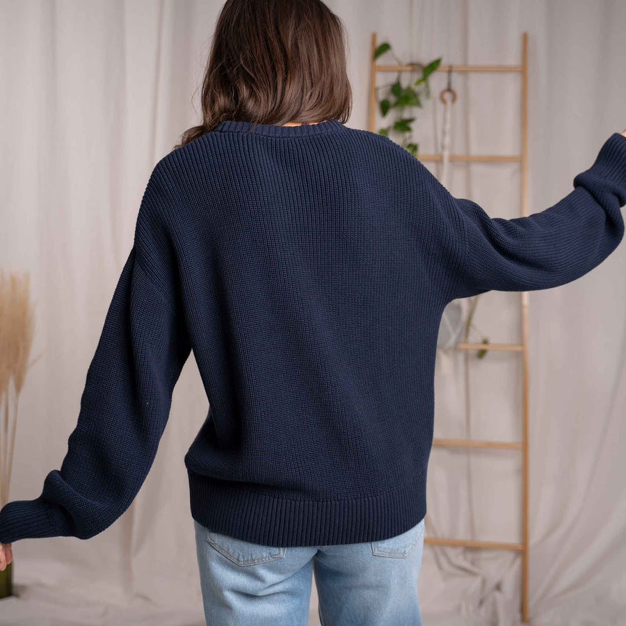 Livia - Oversized Strickpullover aus Biobaumwolle, Blueberry